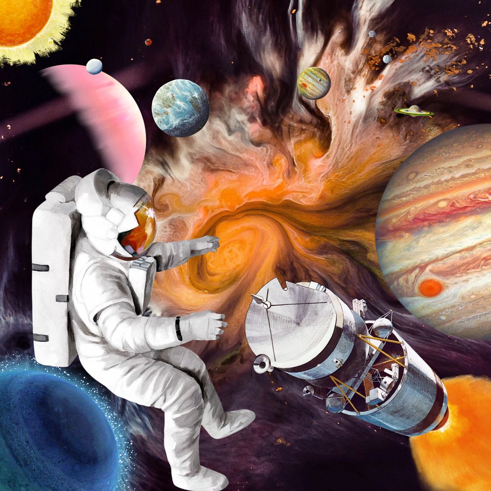 Floating astronaut galaxy background, space aesthetic