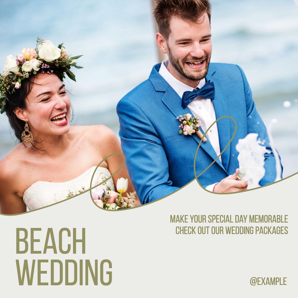 Beach wedding Instagram post template, editable text