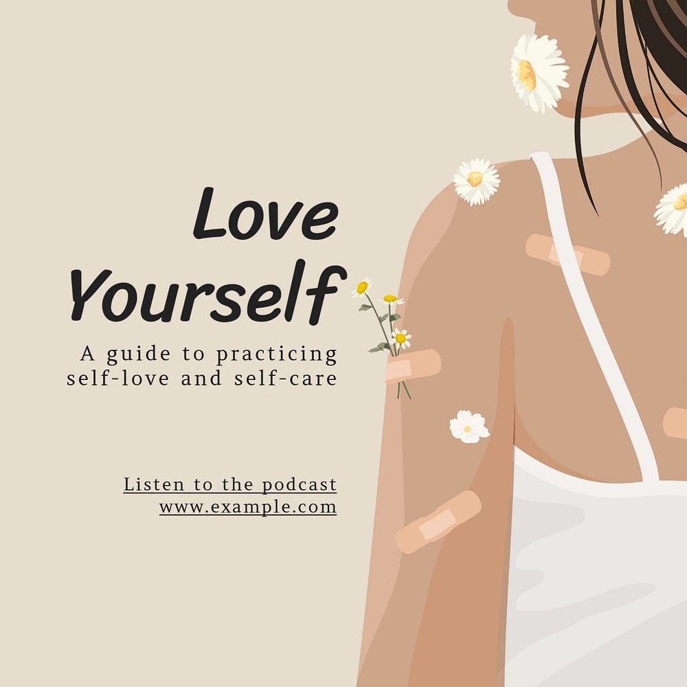 Love yourself podcast Instagram post template, editable text