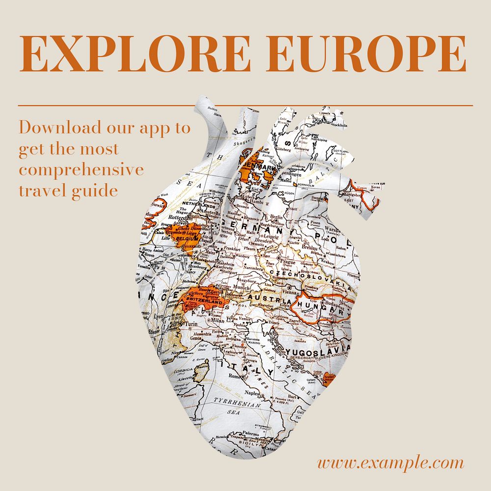 Explore Europe app Instagram post template, editable text