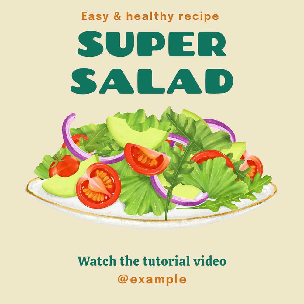 Salad recipe Instagram post template, editable text