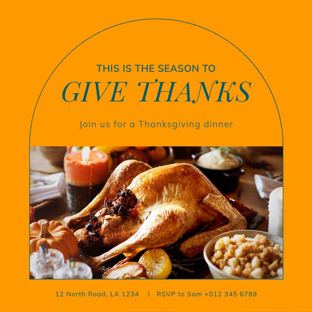 Thanksgiving dinner Instagram post template, editable text