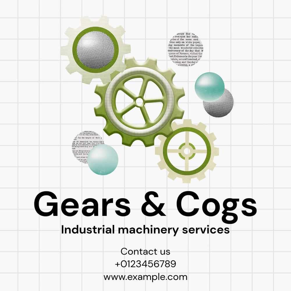 Gears & cogs Instagram post template, editable text