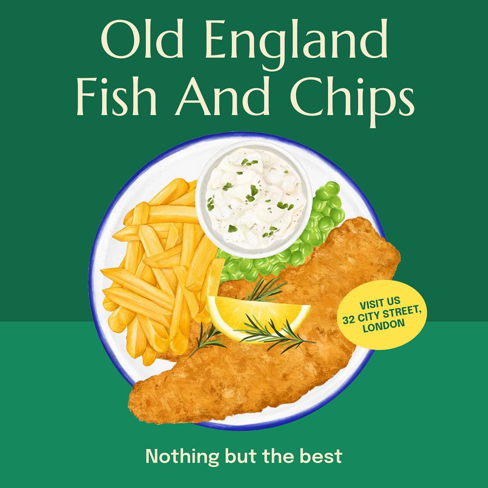 Fish and chips Instagram post template, editable text