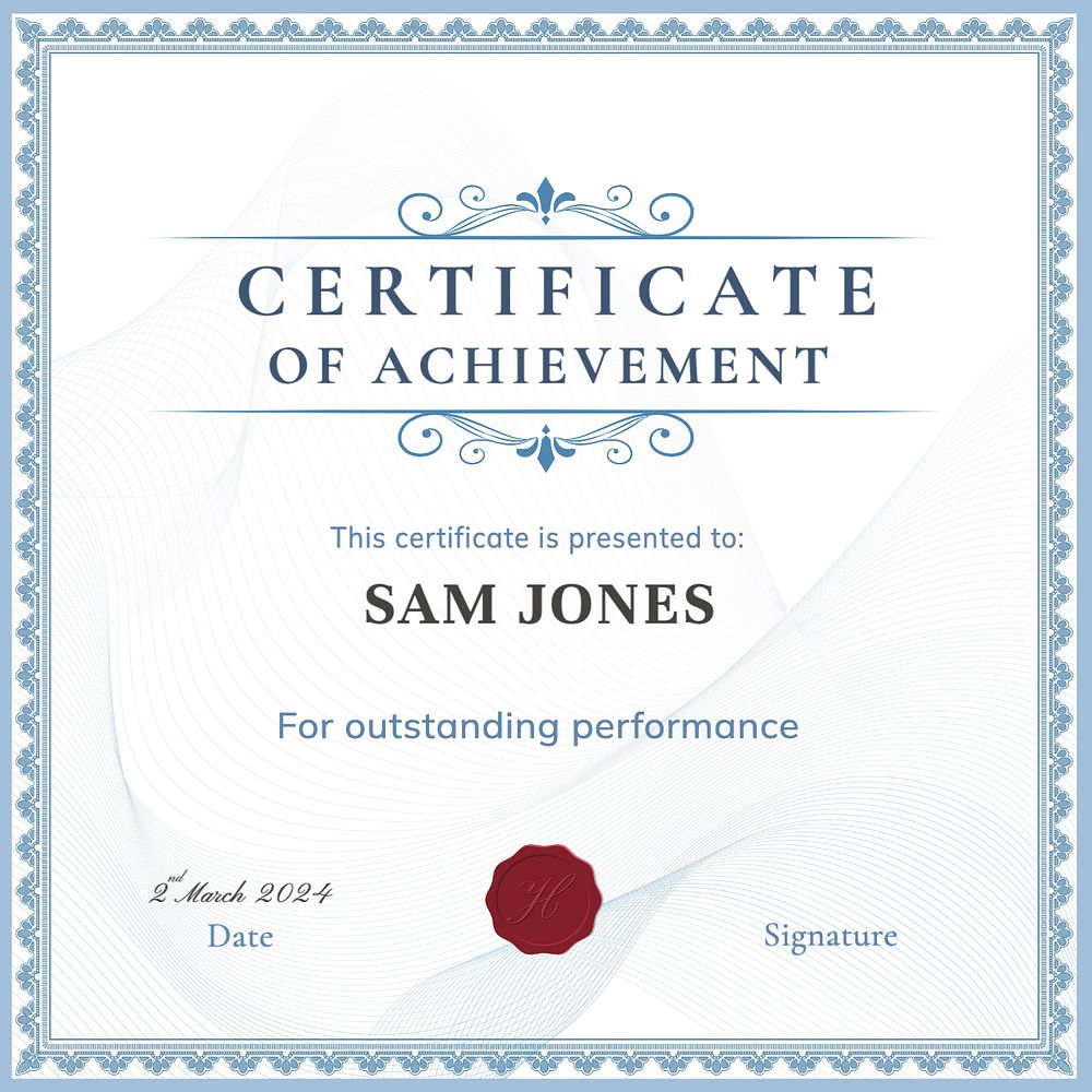 Certificate achievement Instagram post template, | Premium Editable ...