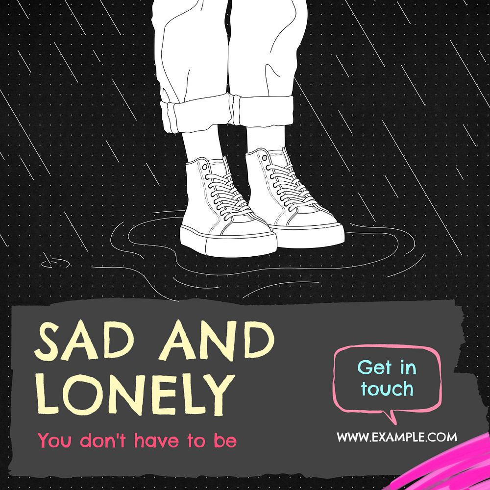 Sad and lonely Instagram post template, editable text