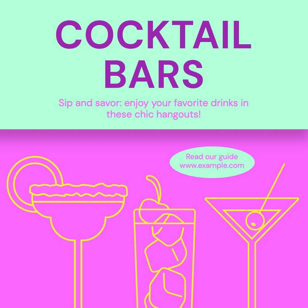 Cocktail bars Instagram post template, editable text