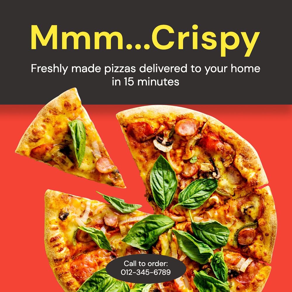 Pizza delivery Instagram post template, editable text