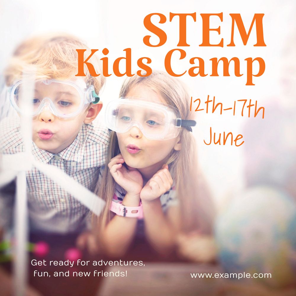 STEM kids camp Instagram post template, editable text