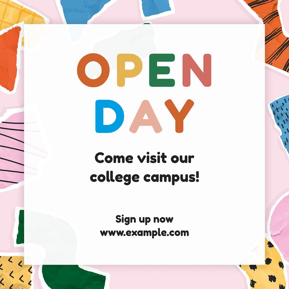 College open day Instagram post template, editable text