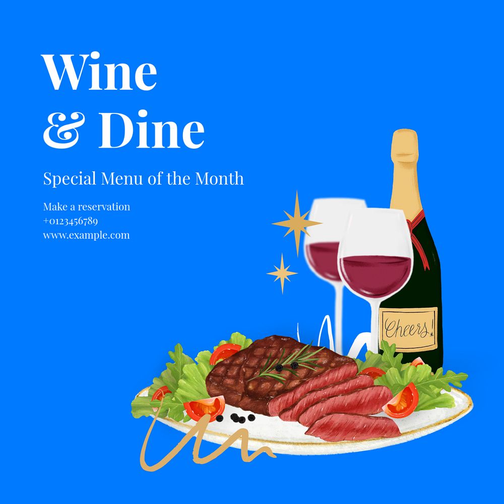 Wine & dine Instagram post template, editable text