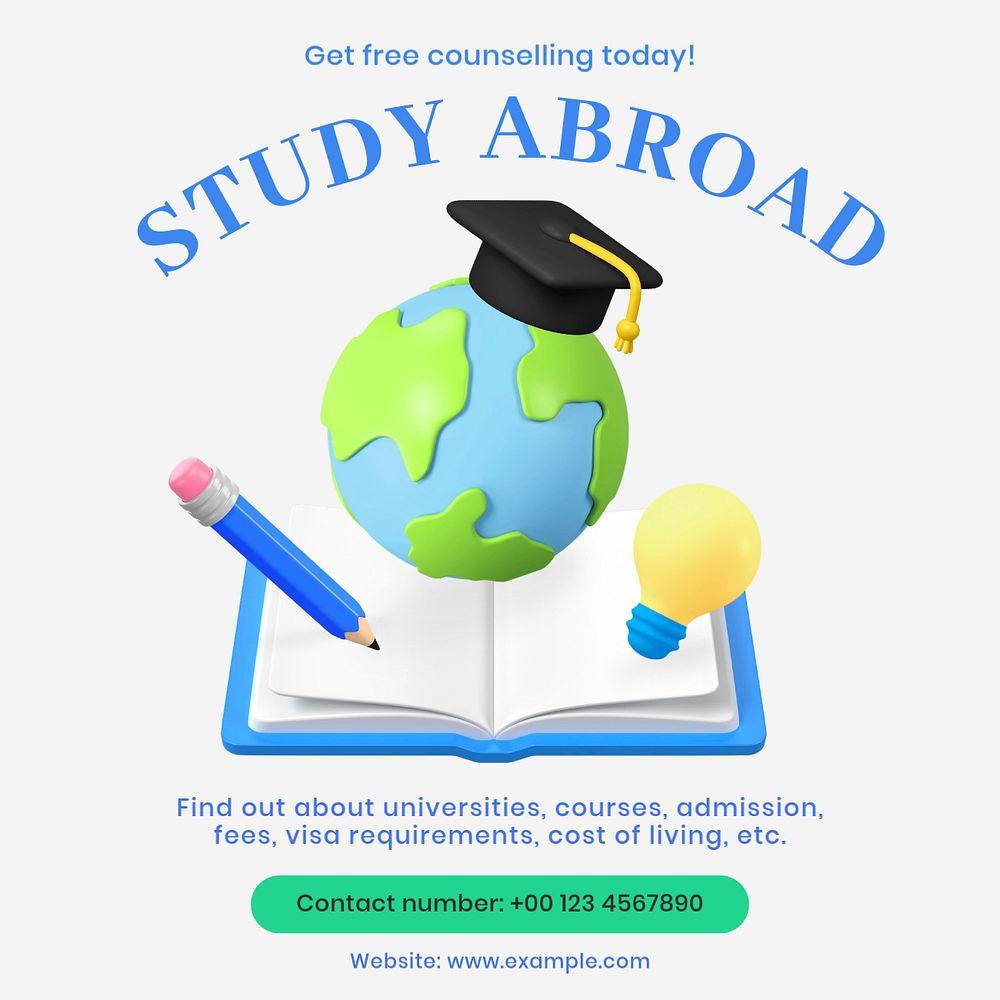 Study abroad counselling Instagram post template, editable text