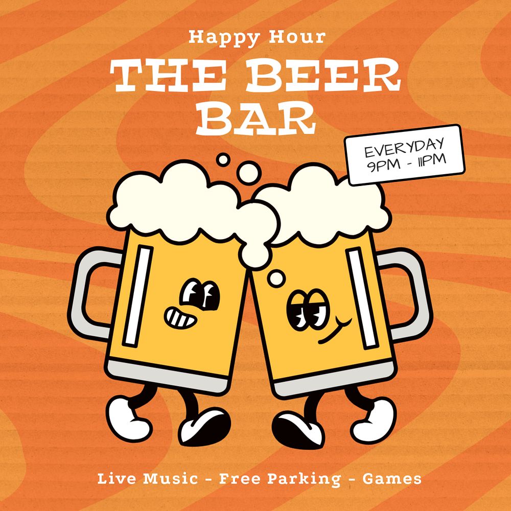 Happy hour Instagram post template, editable text