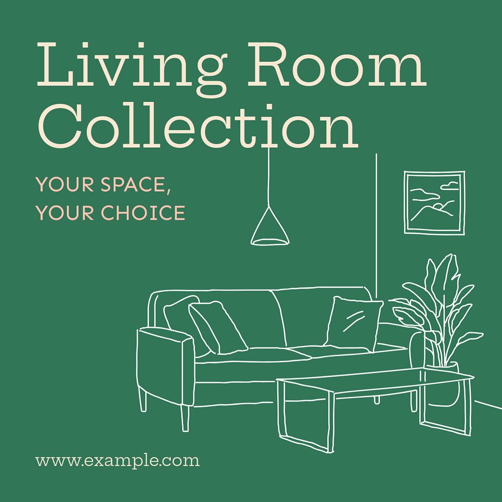 Living room decor Instagram post template, editable text