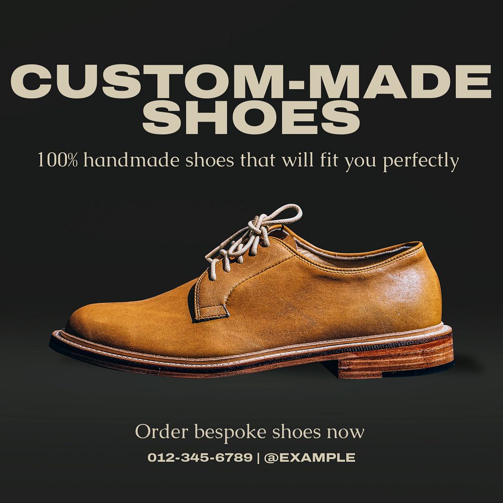 Custom-made shoes Instagram post template, editable text