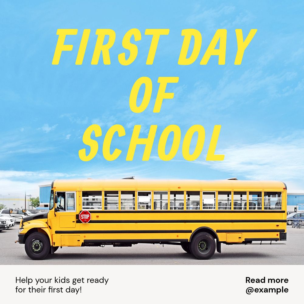 First school day Instagram post template, editable text