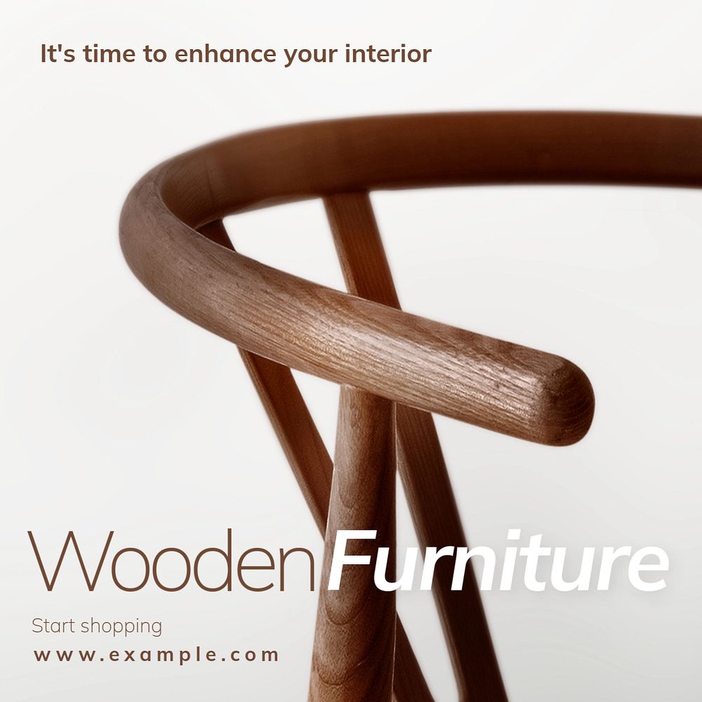 Wooden furniture Instagram post template, editable text