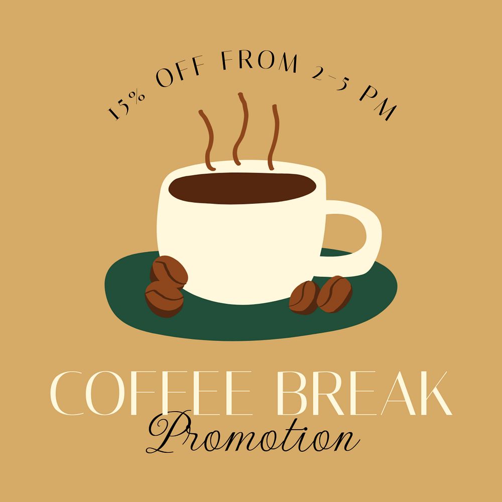 Coffee break promotion Instagram post template, editable text