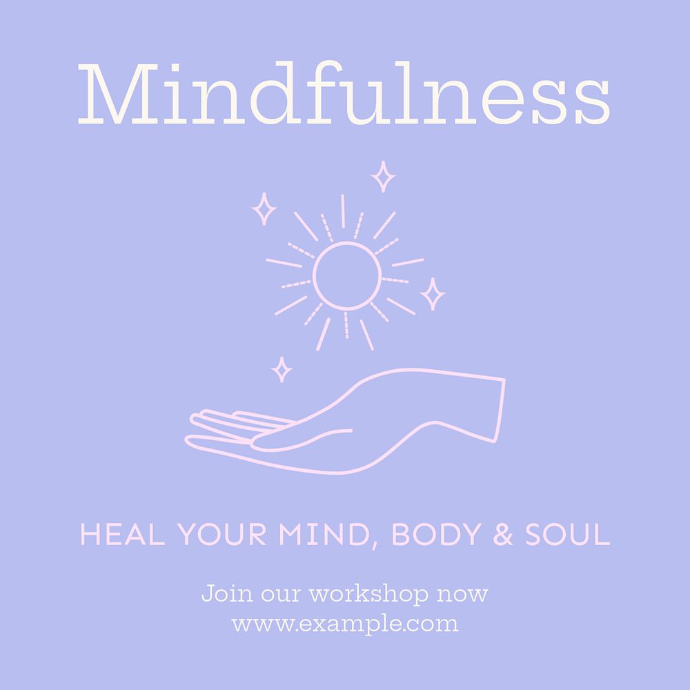 Mindfulness workshop Instagram post template, editable text