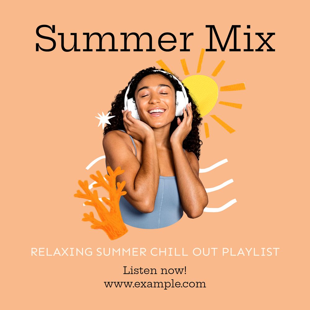 Summer mix Instagram post template, editable text