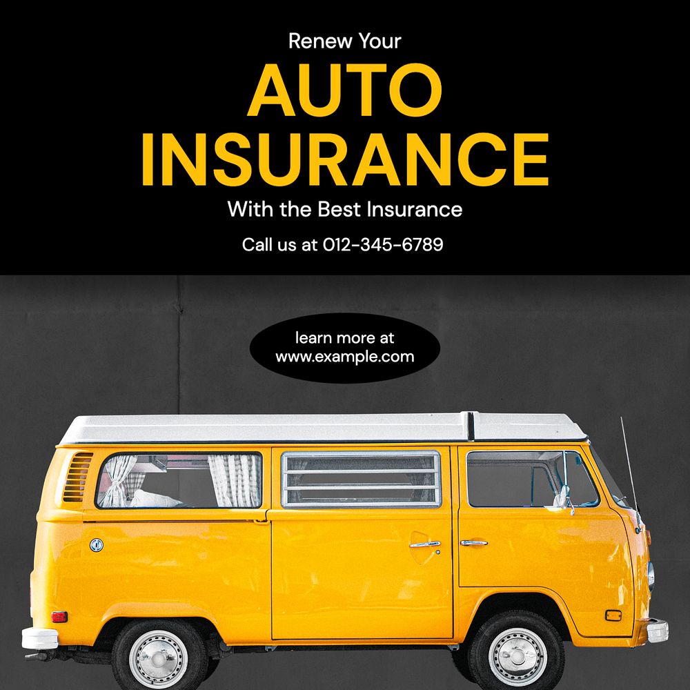 Auto insurance Instagram post template, editable text