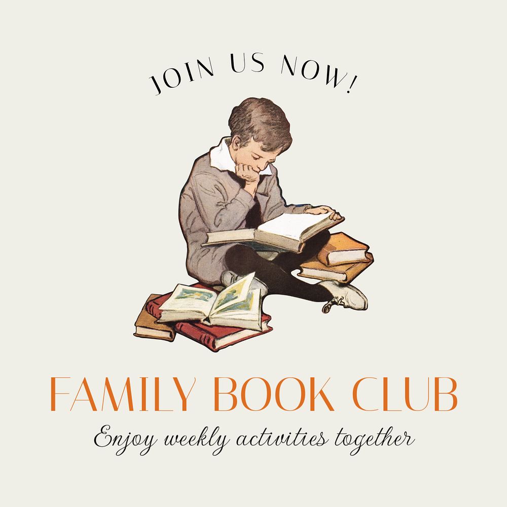 Family book club Instagram post template, editable text