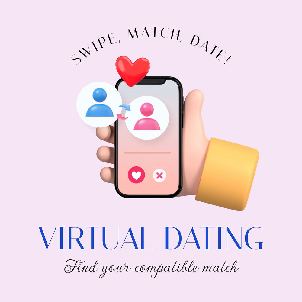 Virtual dating Instagram post template, editable text