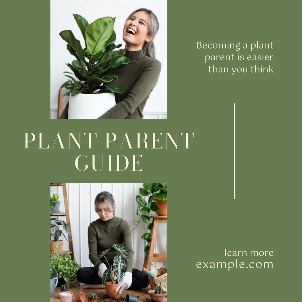 Plant parent guide Instagram post template, editable text