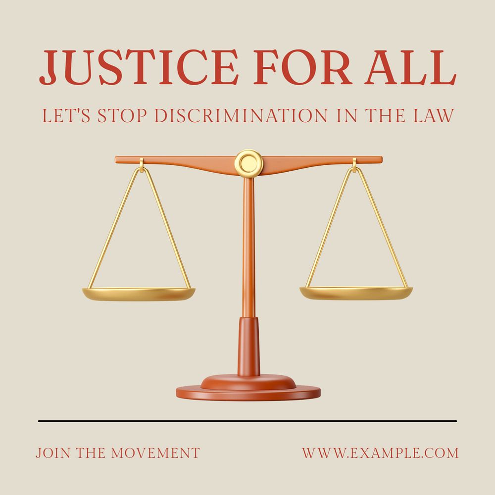 Discrimination in law Instagram post template, editable text