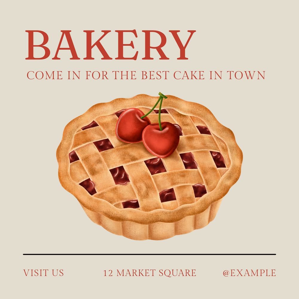 Bakery Instagram post template, editable text