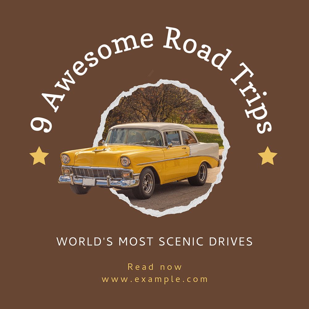 Awesome road trip Instagram post template, editable text