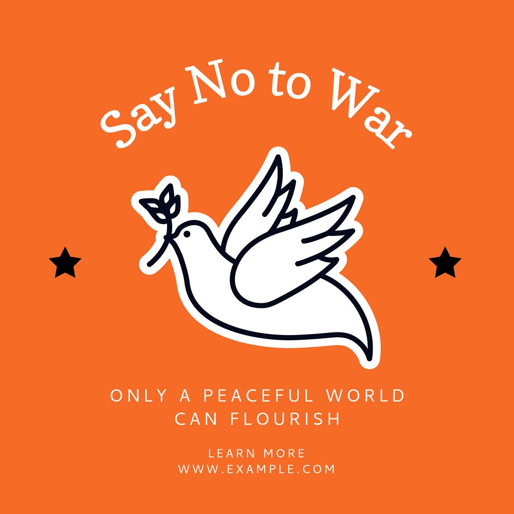 No to war Instagram post template, editable text