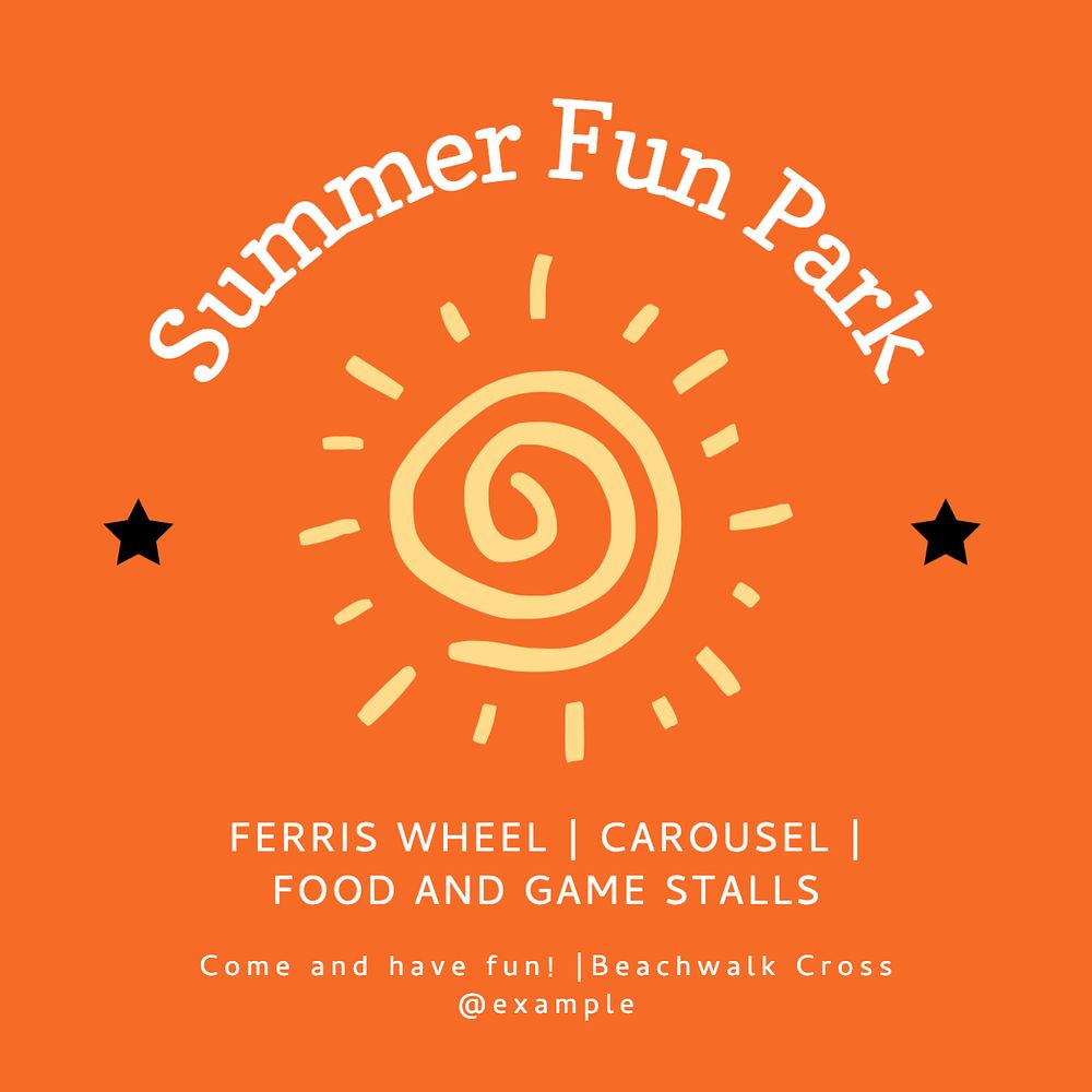 Summer fun park Instagram post template, editable text