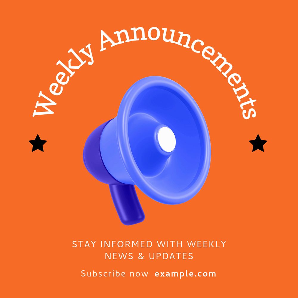 Weekly announcements Instagram post template, editable text