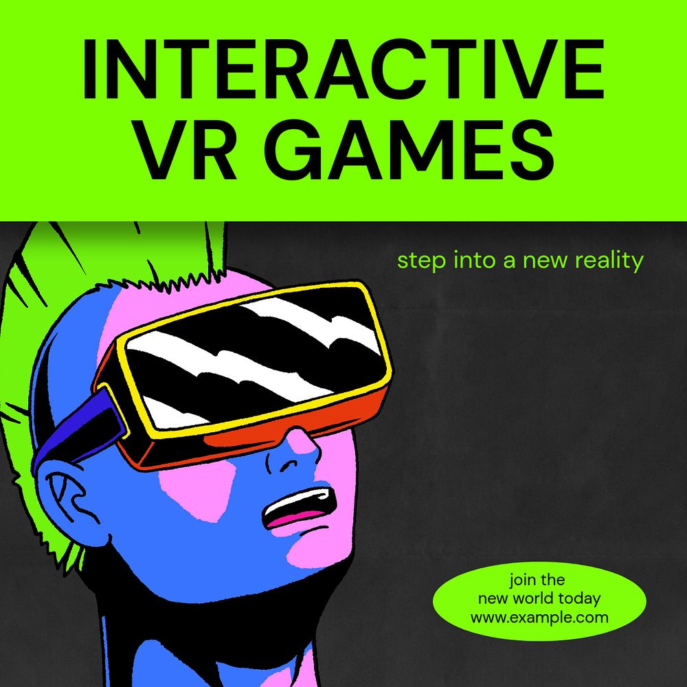 VR games Instagram post template, editable text