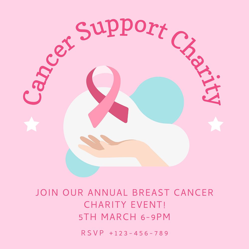 Cancer support charity Instagram post template, editable text