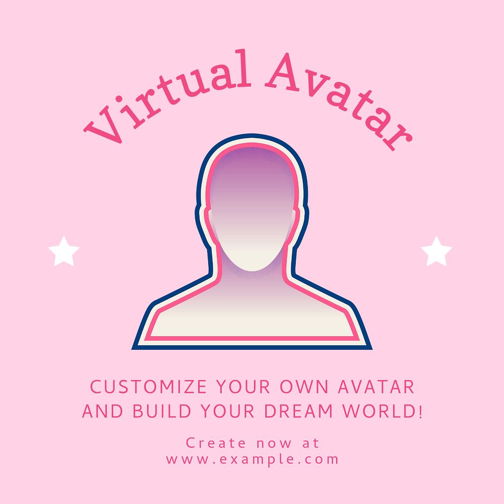 Virtual avatar Instagram post template, editable text