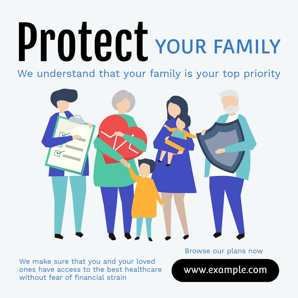 Family insurance Instagram post template, editable text