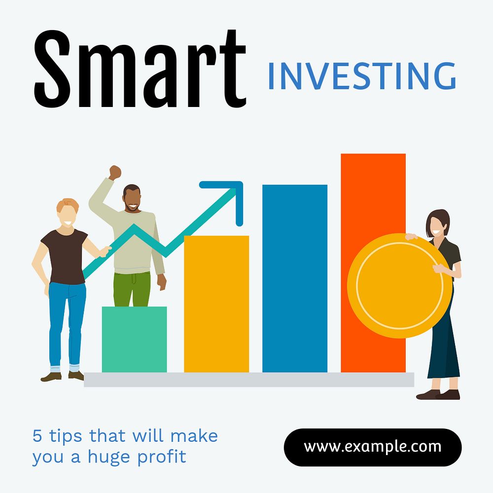 Smart investing Instagram post template, editable text