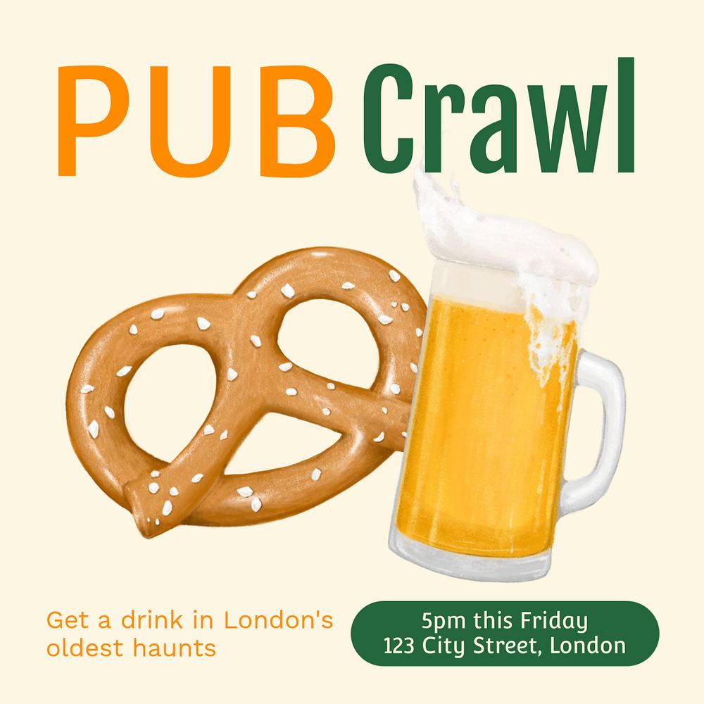 Pub crawl Instagram post template, editable text