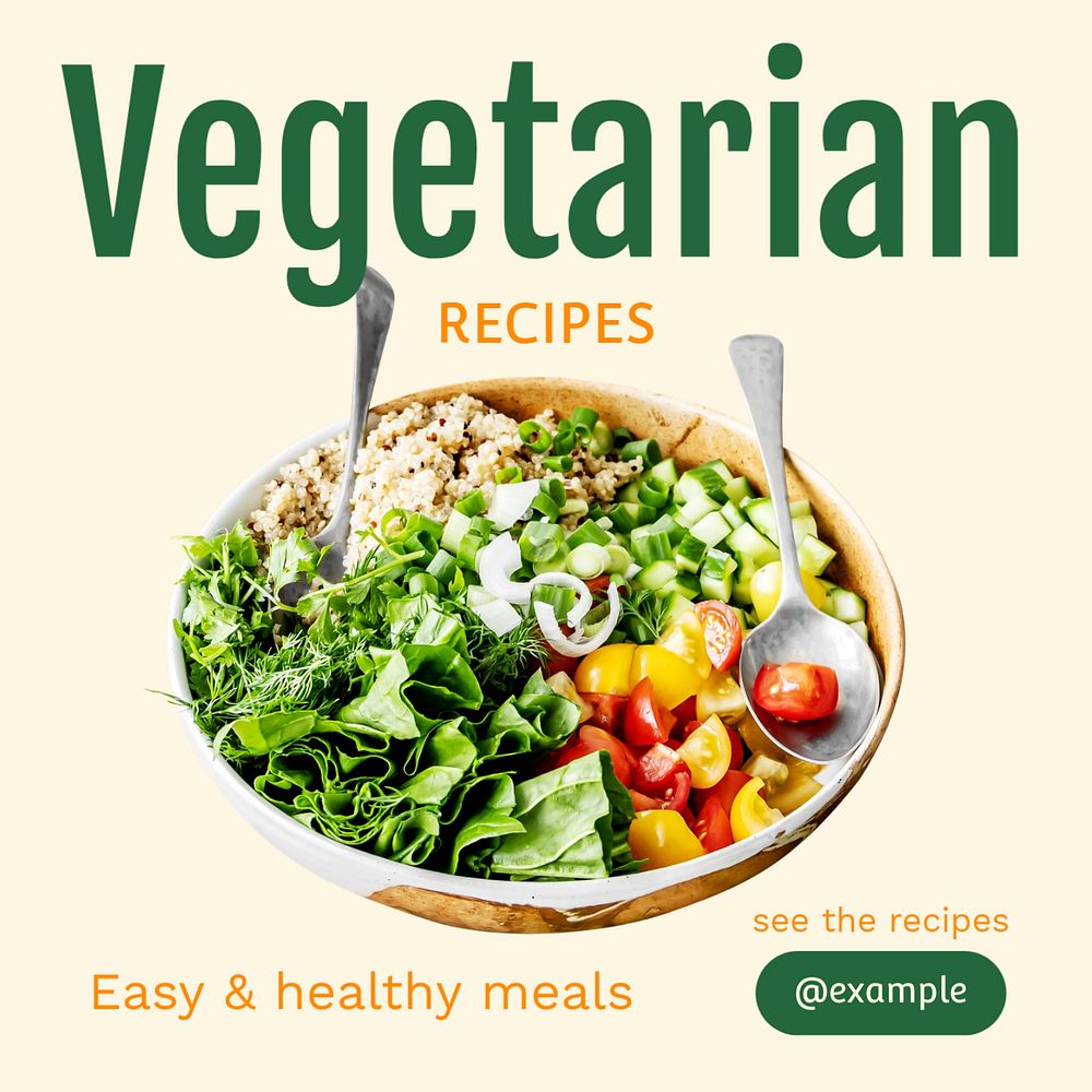 Vegetarian recipes Instagram post template, editable text