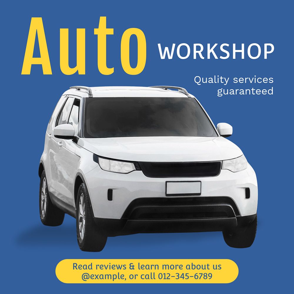 Auto & car workshop Instagram post template, editable text