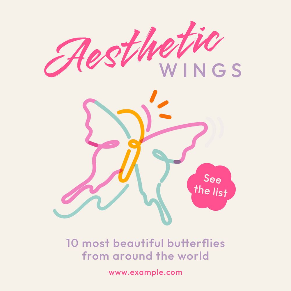 Butterfly Instagram post template, editable text