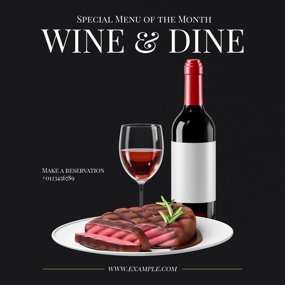 Wine & dine Instagram post template, editable text