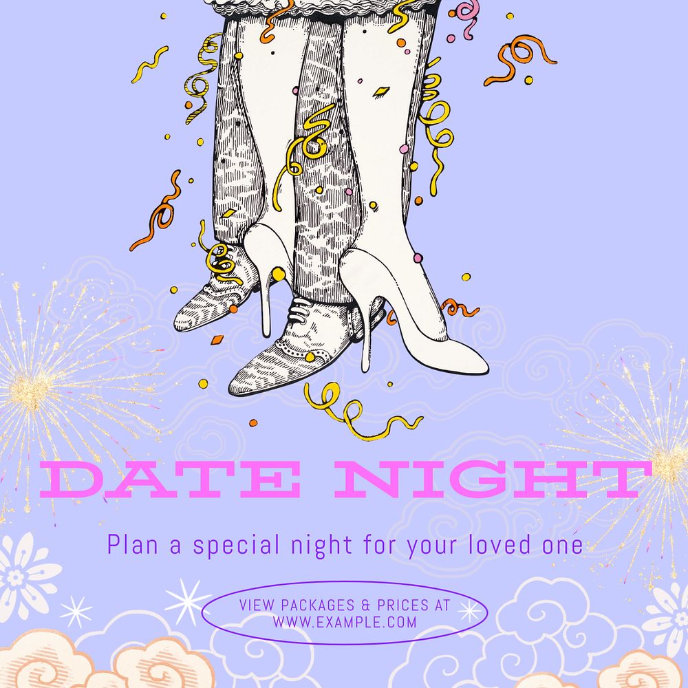 Date night Instagram post template, editable text