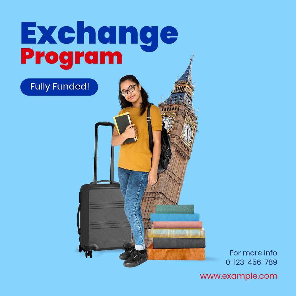 Exchange program Instagram post template, editable text