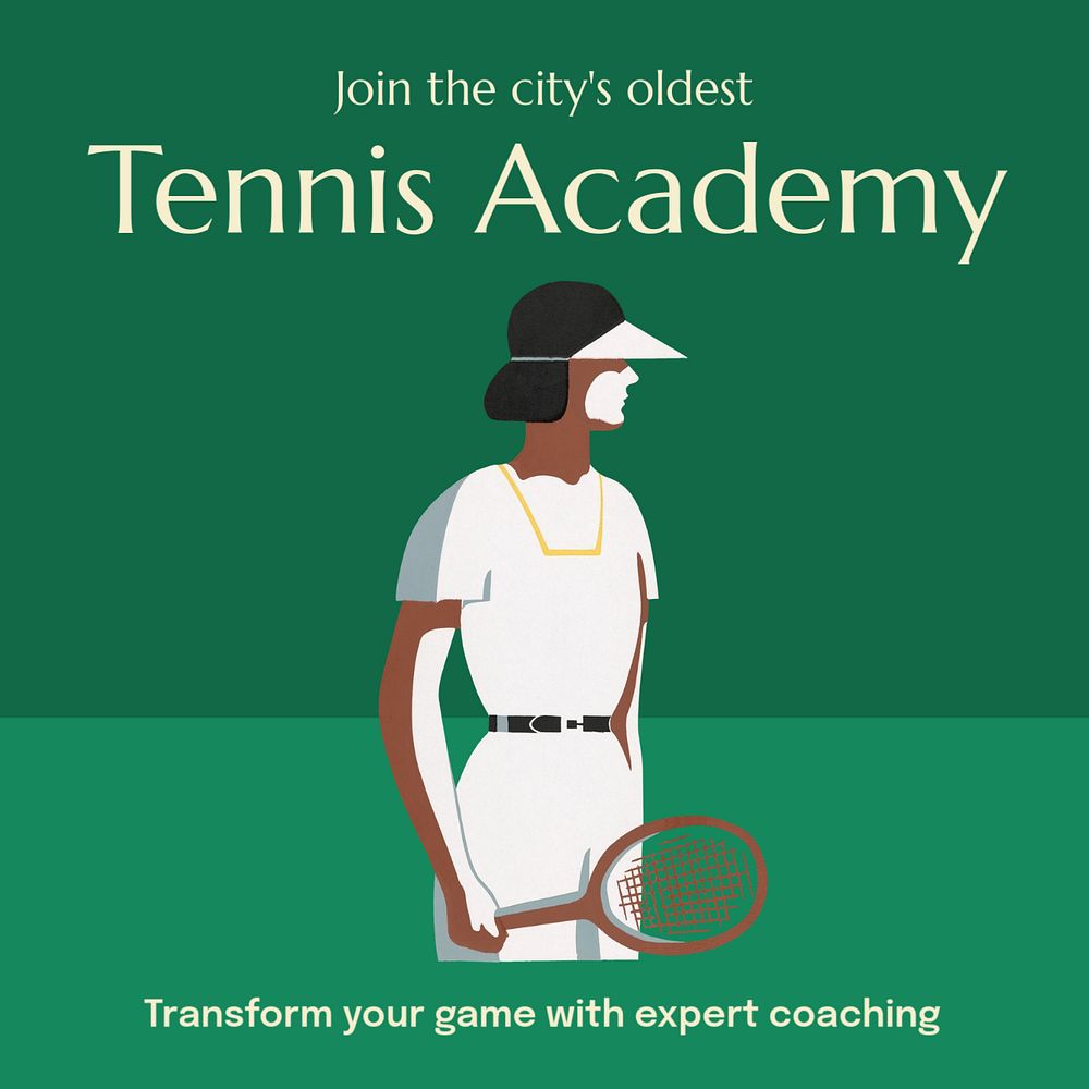 Tennis academy Instagram post template, editable text