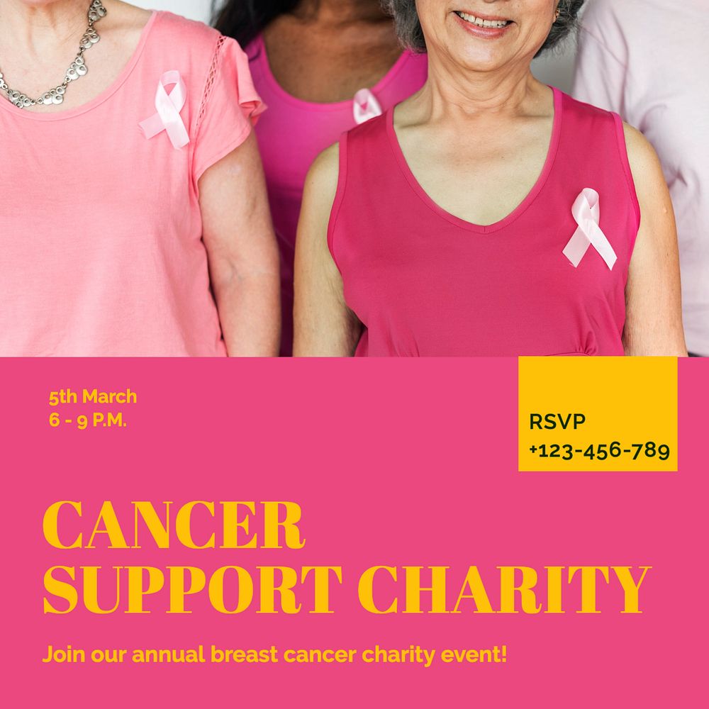 Cancer support charity Instagram post template, editable text