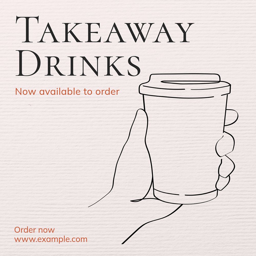 Takeaway drinks Instagram post template, editable text