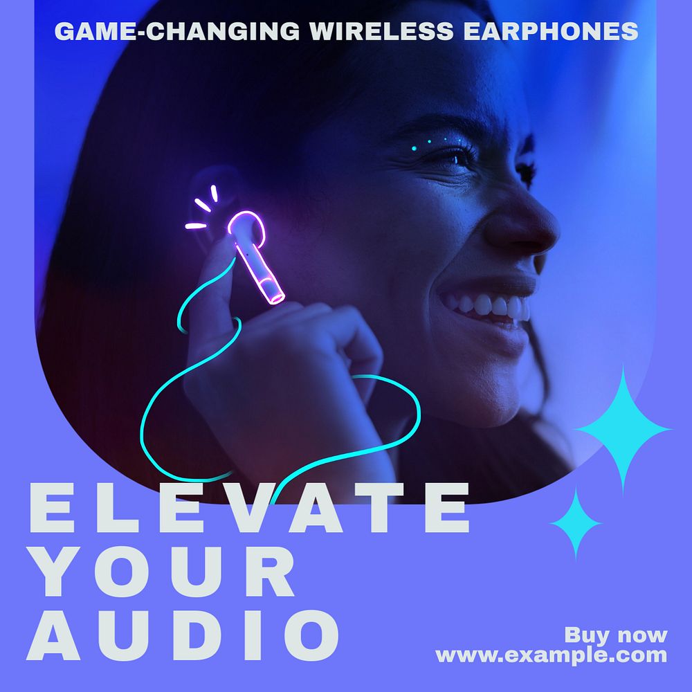 Wireless earphones Instagram post template, editable text